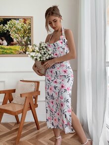 SHEIN Unity Allover Floral Backless Halter Dress - Multicolor - View 6