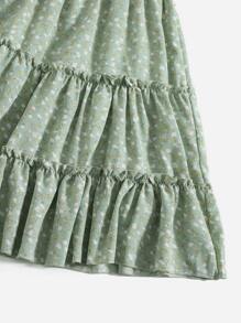Breezaya Ditsy Floral Overlap Collar Ruffle Hem Dress - Green - View 5