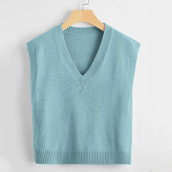 

Solid Knitted Sweater Vest, Cadet blue