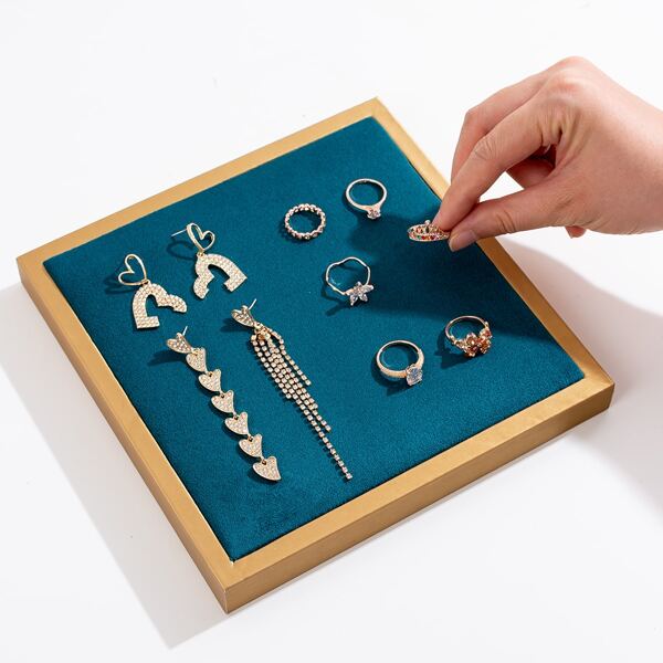 

1pc Wooden Jewelry Display Box, Blue