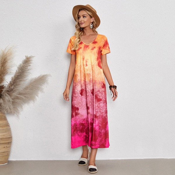 

Tie Dye Side Split Tee Dress, Multicolor