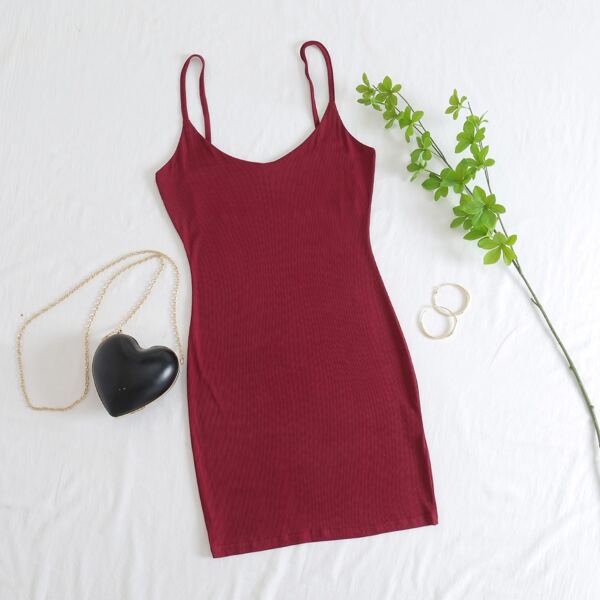

Solid Bodycon Mini Cami Dress, Burgundy
