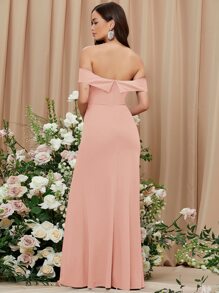 SHEIN 素色露肩開衩洋裝 - 藕粉色 - 查看 2