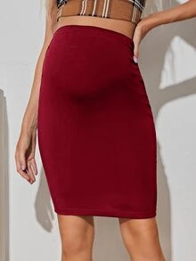 SHEIN 孕婦裝素色高腰包臀半身裙 - 酒紅色 - 查看 3