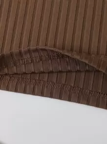 INAWLY Áo hai dây Gân đan màu trơn Cơ bản - Cà phê nâu - Xem 3