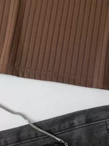 INAWLY Áo hai dây Gân đan màu trơn Cơ bản - Cà phê nâu - Xem 4