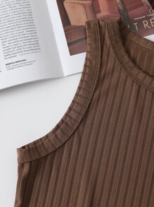 INAWLY Áo hai dây Gân đan màu trơn Cơ bản - Cà phê nâu - Xem 6