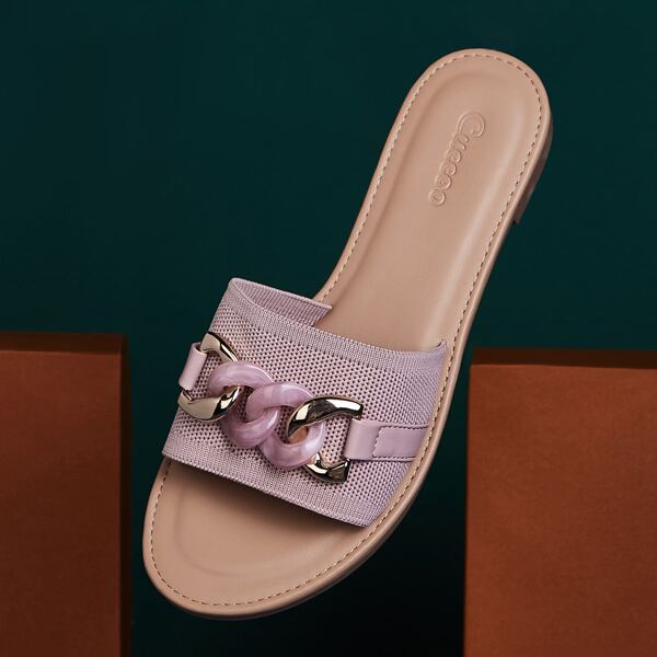 

Chain Decor Slide Sandals, Dusty purple