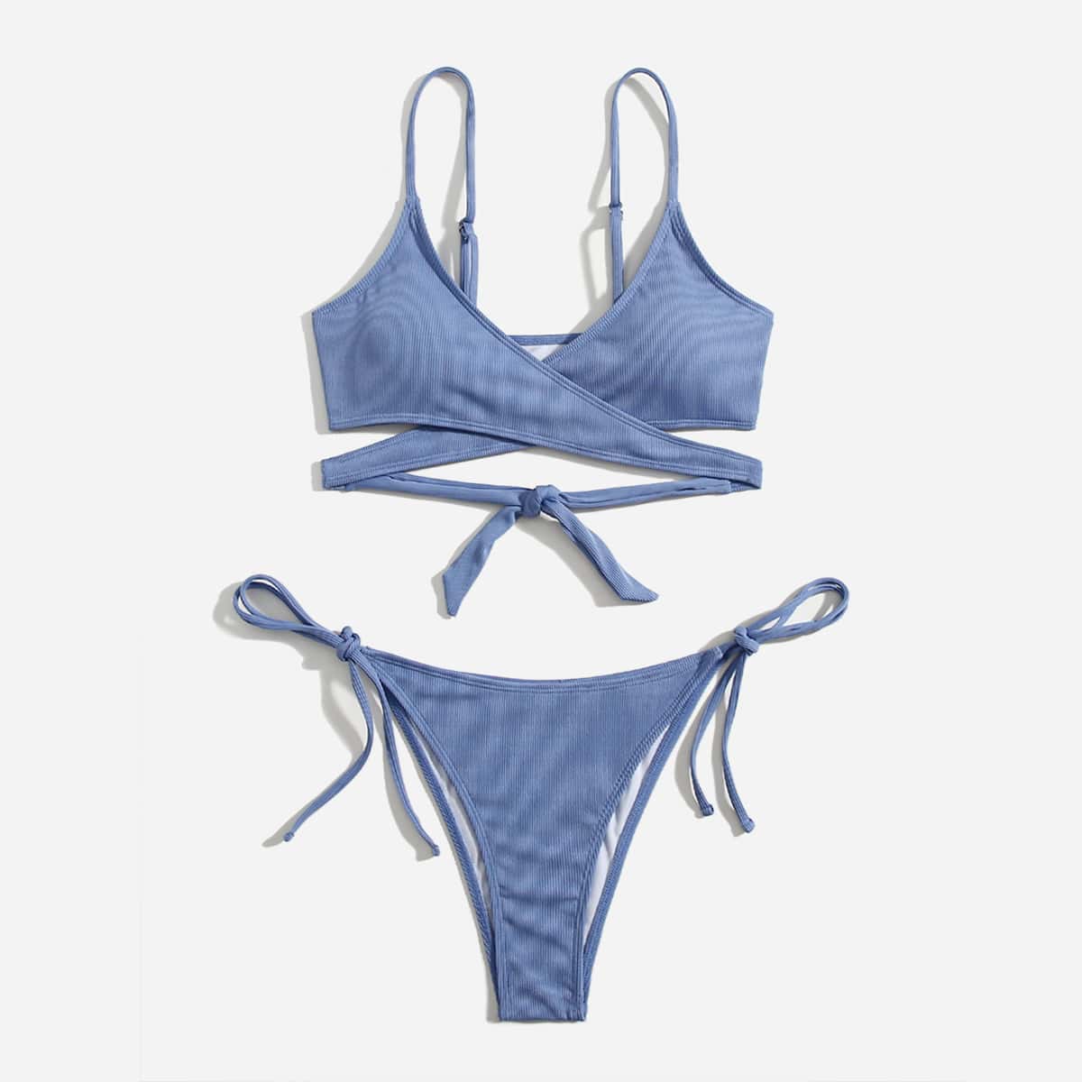 

Solid Rib Bikini Swimsuit, Blue