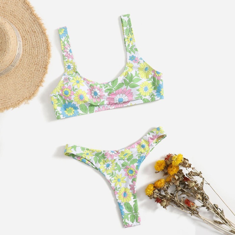 

Floral Pattern Bikini Swimsuit, Multicolor
