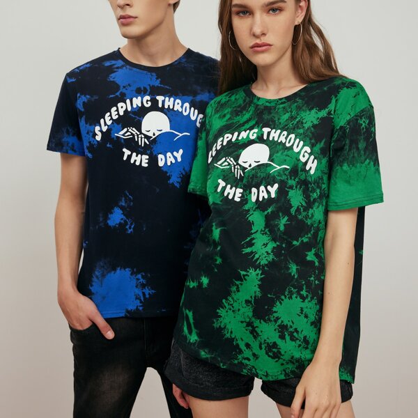 

X Catsneeze Unisex 1pc Tie Dye Skull Graphic Tee, Green