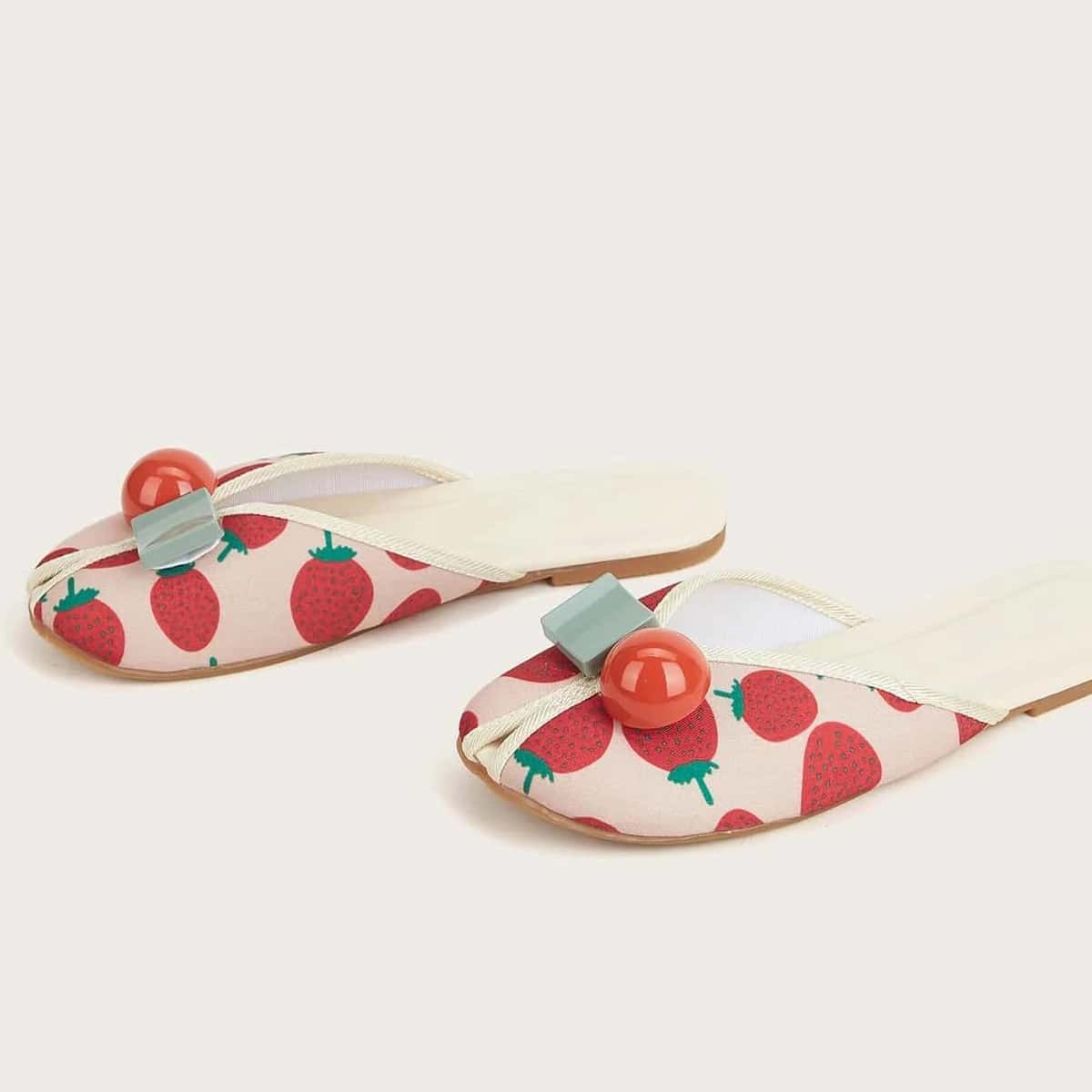 

Cherry Print Flat Mules, Multicolor