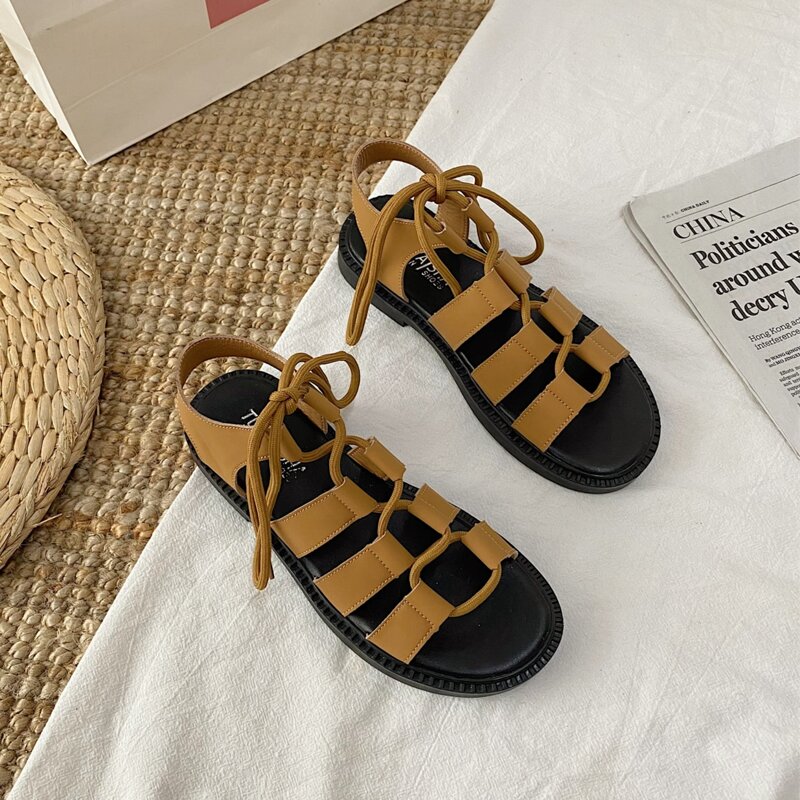 

Tie Front Flat Gladiator Sandals, Brown