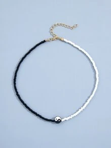 Vòng cổ đính cườm chi tiết âm dương cho nam giới - Đen và trắng - Xem 2