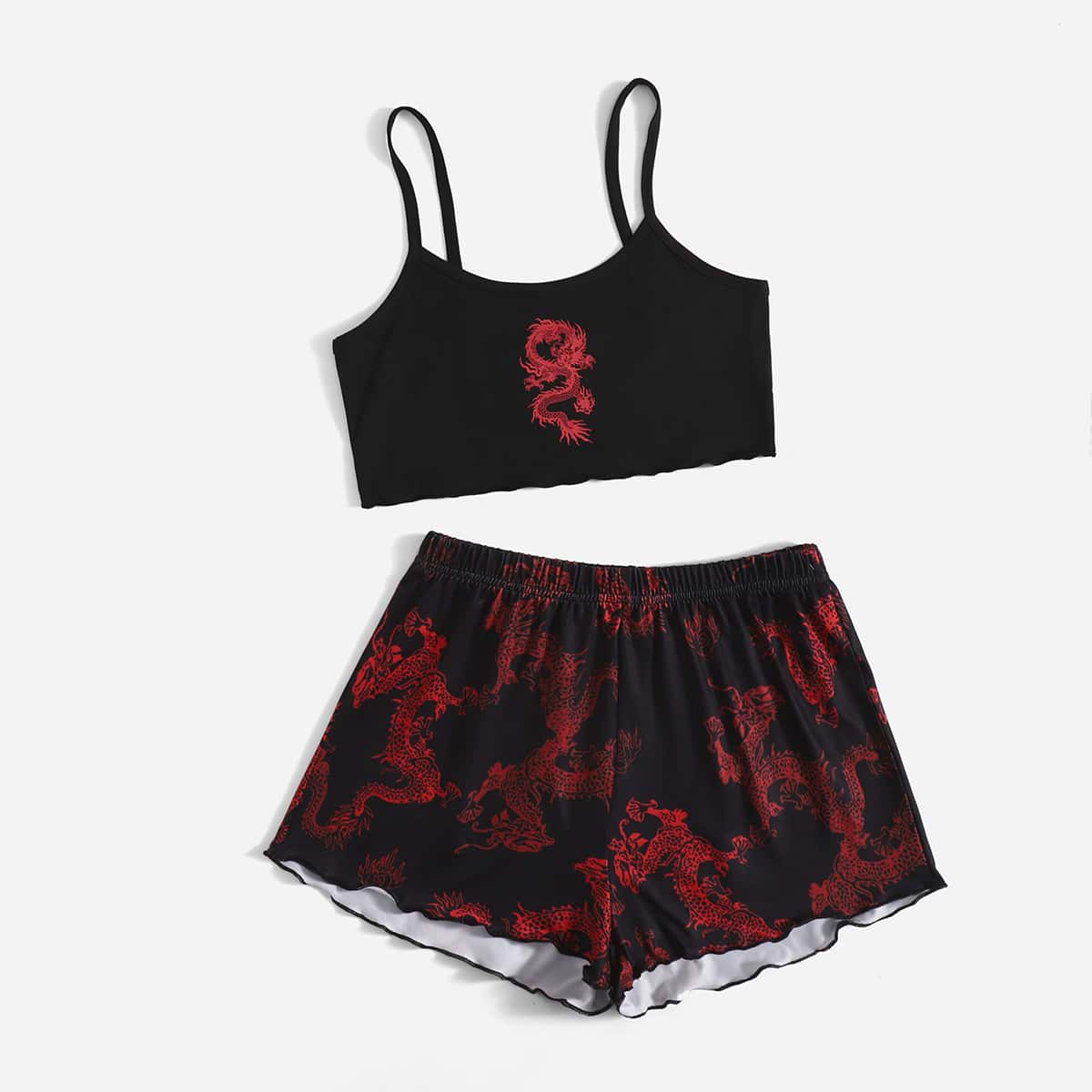 

Chinese Dragon Graphic Cami & Shorts, Black