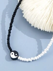 Vòng cổ đính cườm chi tiết âm dương cho nam giới - Đen và trắng - Xem 4