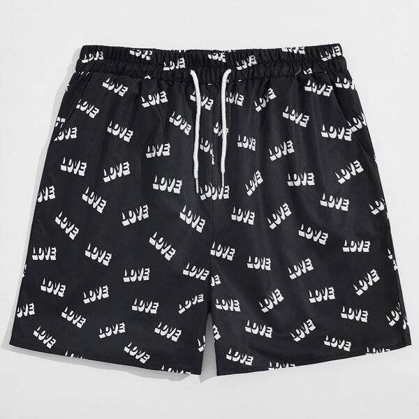 

Guys Letter Drawstring Shorts, Black