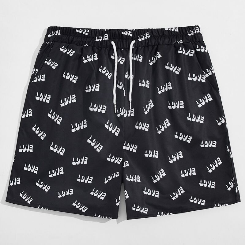 

Guys Letter Drawstring Shorts, Black