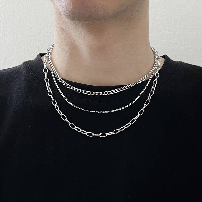 

Guys 3pcs Minimalist Chain Necklace, Silver