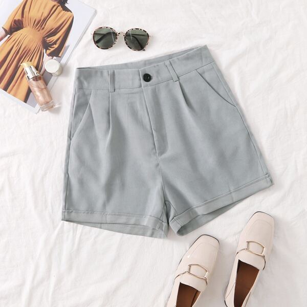 

Fold Pleated Solid Shorts, Grey