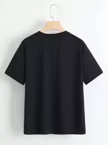 SHEIN EZwear Letter Graphic Crew Neck Tee - Black - View 2