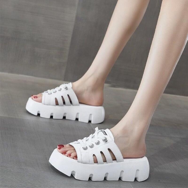 

Cut Out Flatform Mules, White