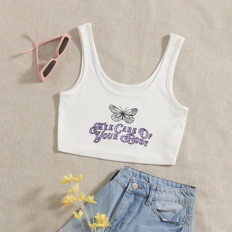 

Butterfly & Slogan Graphic Cami Top, White