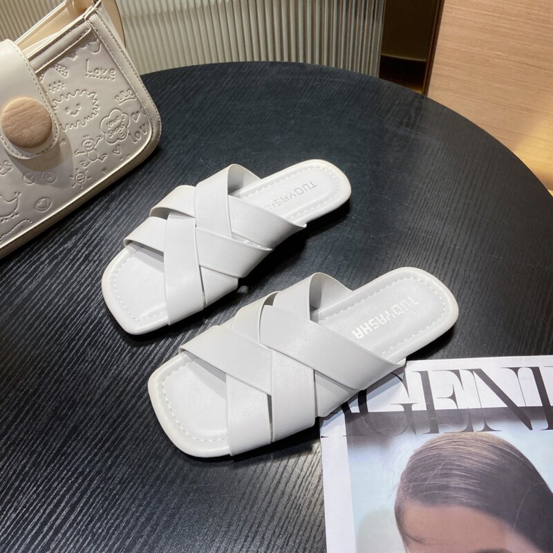 

Criss Cross Slide Sandals, White
