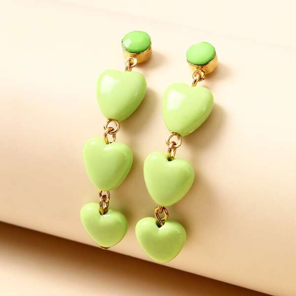 

Triple Heart Drop Earrings, Green
