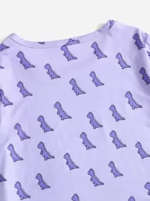 Girls Cartoon Dinosaur Print PJ Set - Lilac Purple - View 3