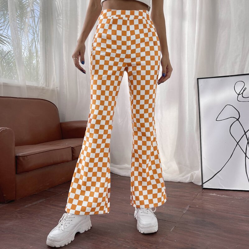 

Checker Flare Leg Pants, Orange
