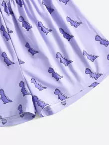 Girls Cartoon Dinosaur Print PJ Set - Lilac Purple - View 4