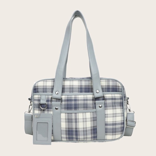 

2pcs Plaid Pattern Bag Set, Blue and white