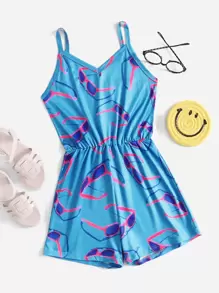 Girls Sunglasses Print Lounge Cami Romper - Blue - View 1