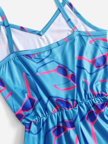 Girls Sunglasses Print Lounge Cami Romper - Blue - View 3