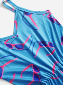 Girls Sunglasses Print Lounge Cami Romper - Blue - View 4