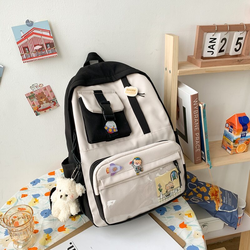 

Pocket Front Backpack With Bag Charm, Black