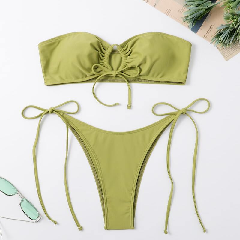 

Solid Tie Side Bikini Swimsuit, Green