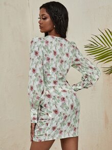 SHEIN Unity 花卉燈籠袖抽褶洋裝 - 彩色 - 查看 2