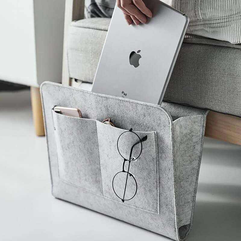 

1pc Bedside Hanging Felt Storage Bag, Light grey