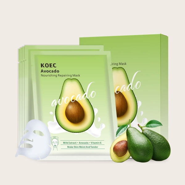 

5pcs Avocado Nourishing Repairing Facial Sheet, White
