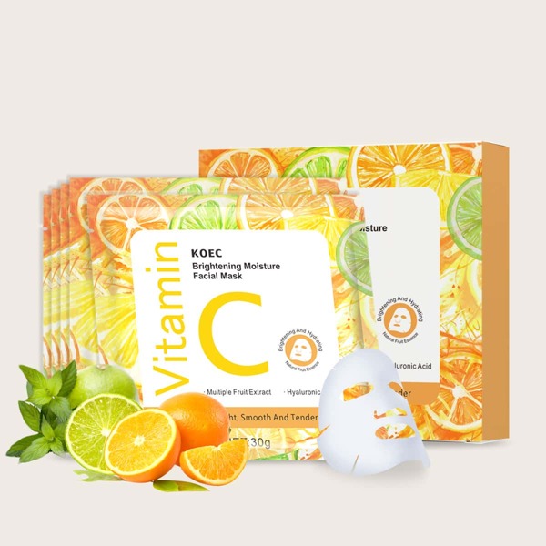 

5pcs Brightening Moisturizing Vitamin C Facial Sheet, White