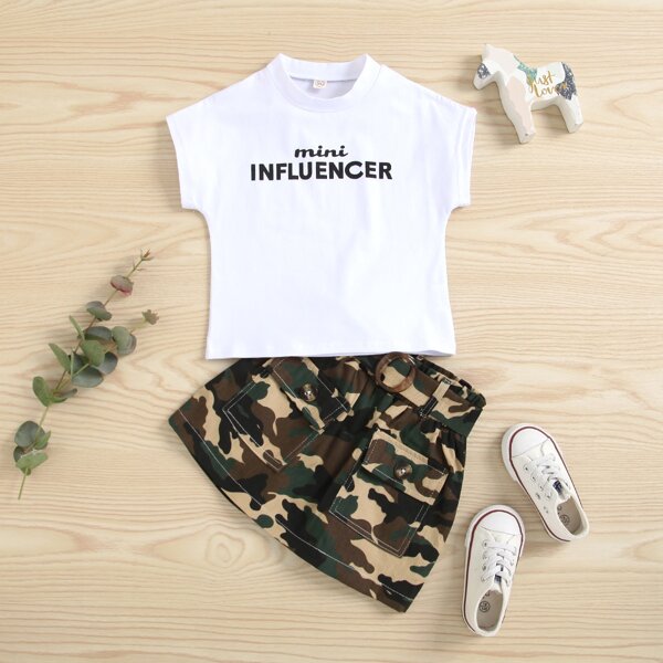 

Toddler Girls Letter Graphic Tee & Camo Belted Skirt, Multicolor