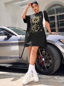 SHEIN EZwear Plus Drop Shoulder Galaxy Print Dress - Black - View 3