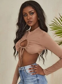 SHEIN Slayr Top corto con cordón abertura de ojo delantero - Albaricoque - Ver 1