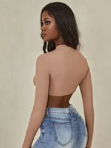 SHEIN Slayr Top corto con cordón abertura de ojo delantero - Albaricoque - Ver 2