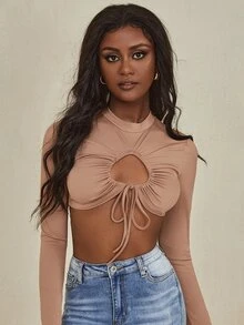 SHEIN Slayr Top corto con cordón abertura de ojo delantero - Albaricoque - Ver 3
