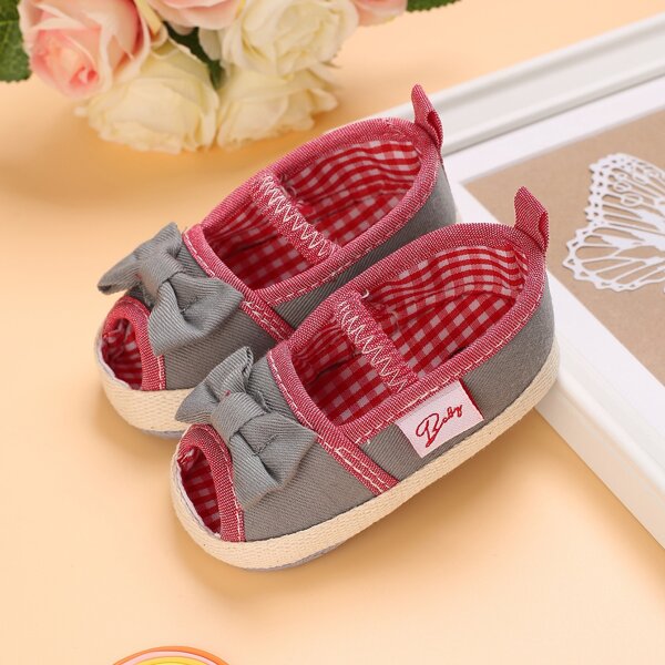 

Baby Girls Bow Decor Peep Toe Flats, Grey