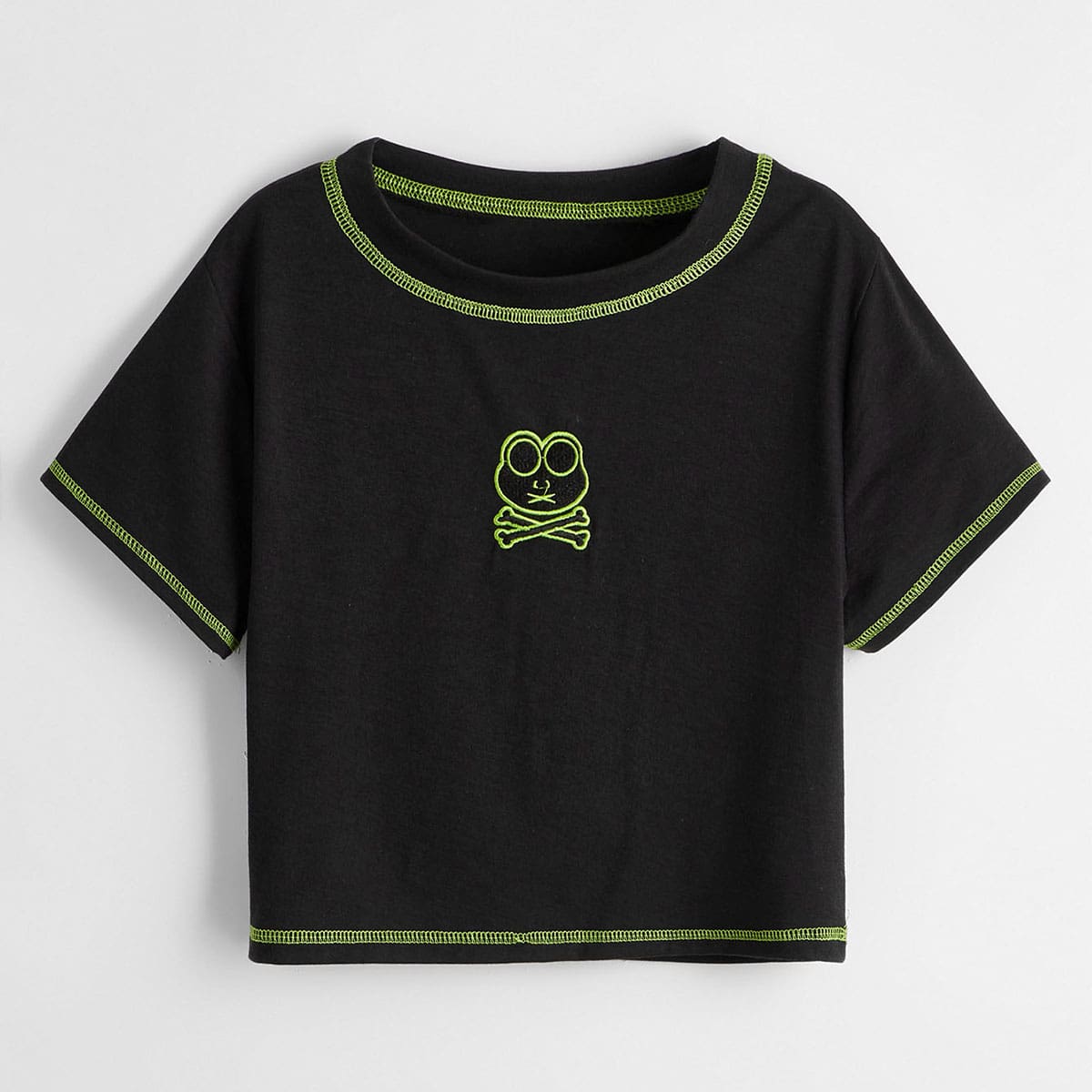 

Stitching Trim Frog Graphic Tee, Black