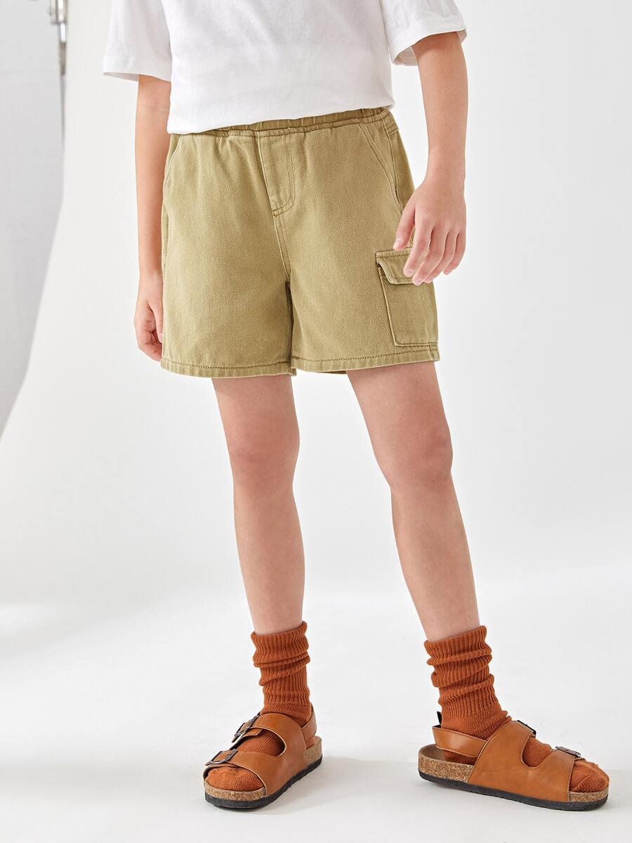 男孩翻蓋口袋短褲 - 卡其色 - 查看 1